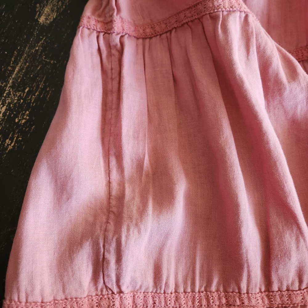 Lucky Brand Baby Doll Tiered Linen Dress Small Pink Boho Summer Beach Croquette - Picture 8 of 11